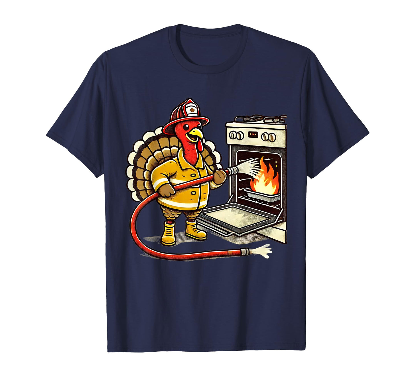 Firefighter Turkey Funny Thanksgiving Animal Oven Fire Hose T-Shirt