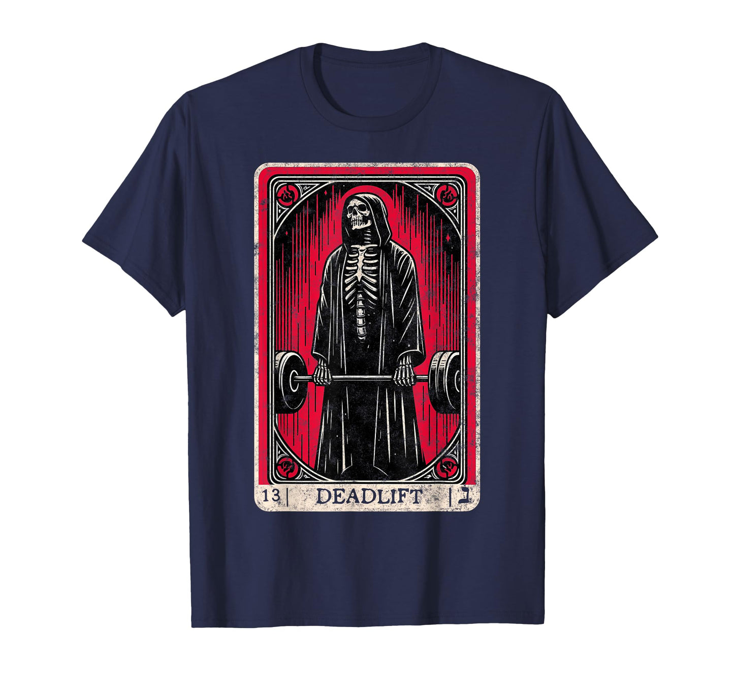 Vintage Deadlift Skeleton Tarot Card Weightlifting Gym T-Shirt
