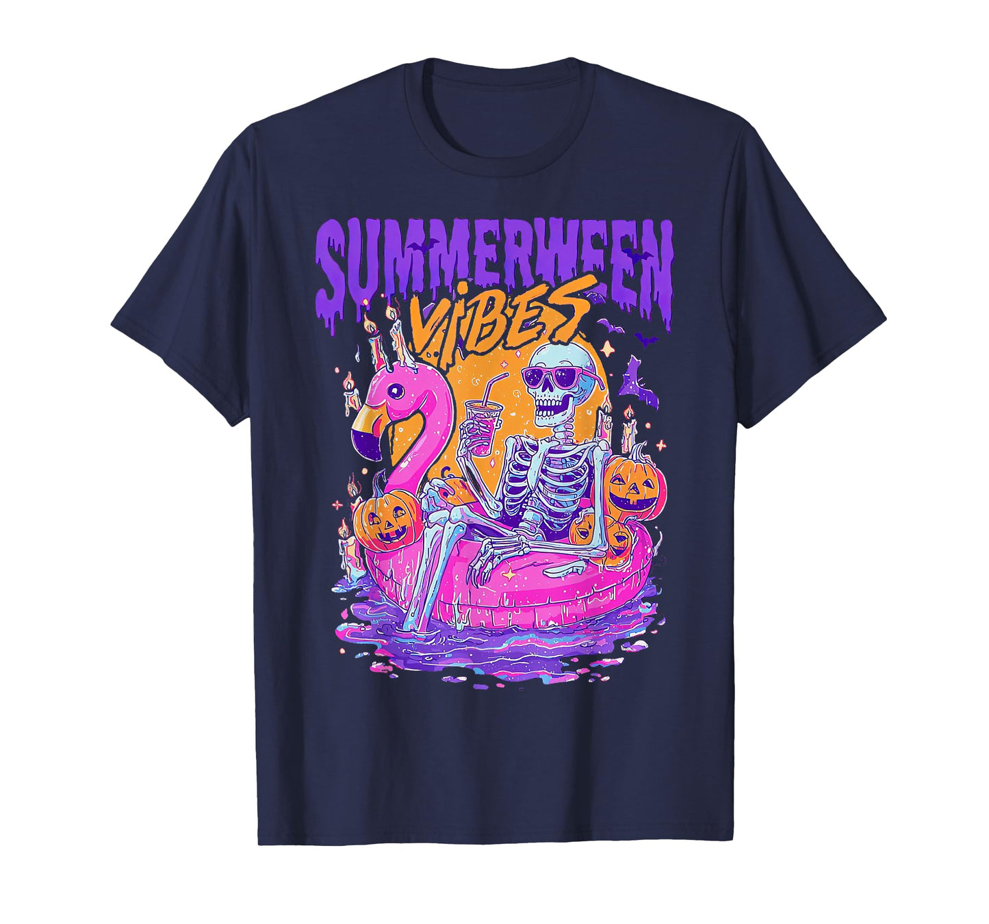 Summerween Vibes Skeleton Pumpkin Spooky Vacation T-Shirt