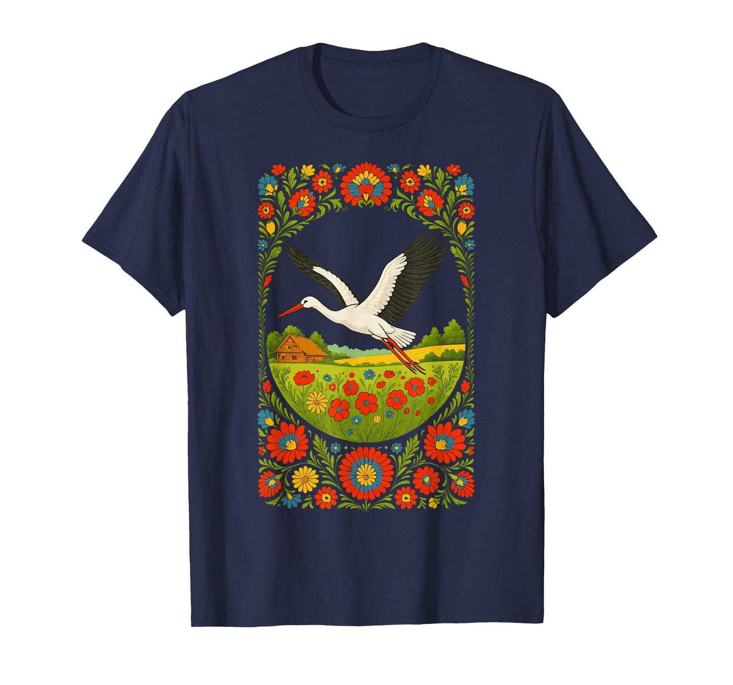 Polish Stork Folk Art Polska Countryside Design T-Shirt