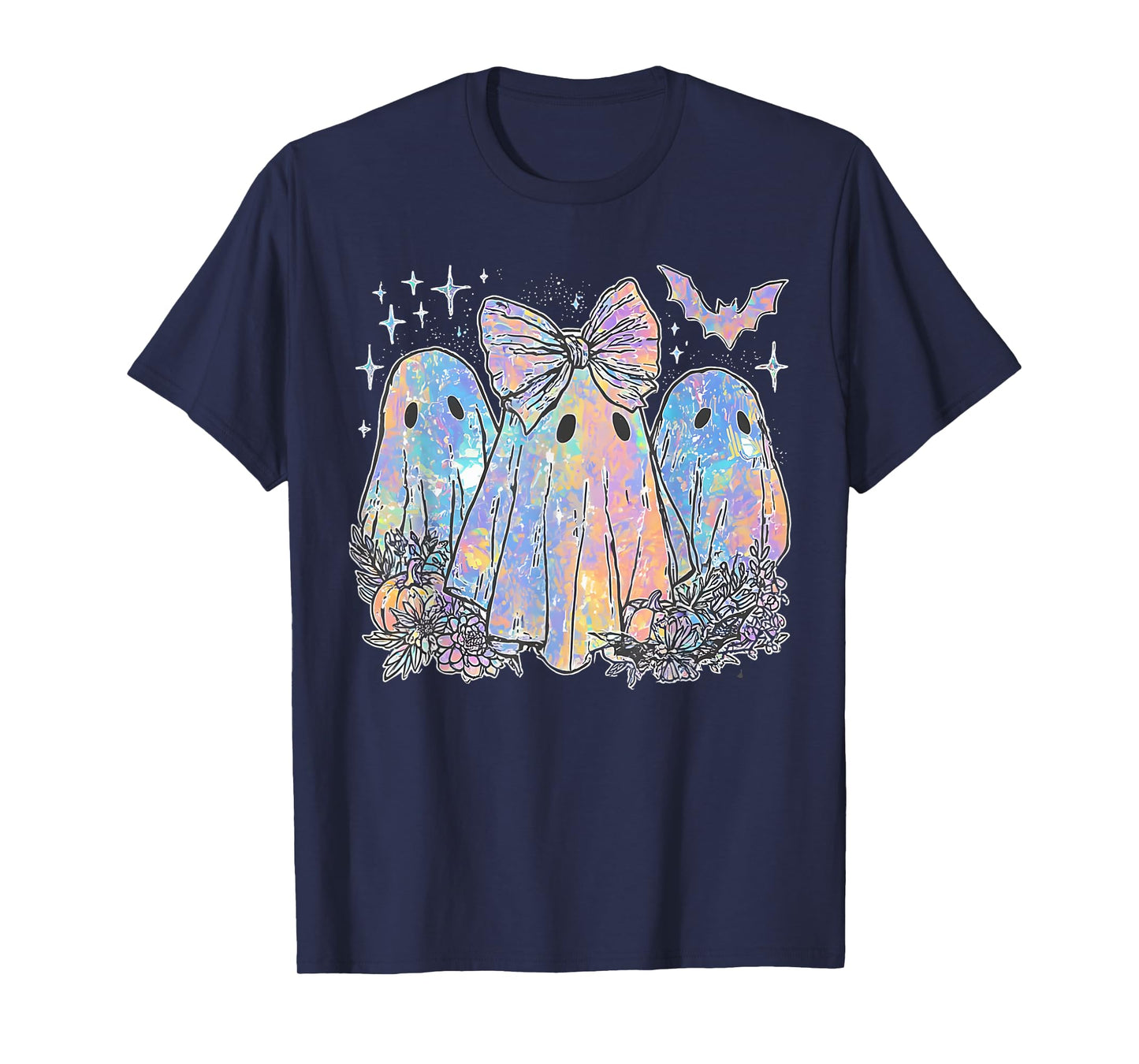 Vintage Ghost Bow Candy Halloween Spooky Season Womens Girls T-Shirt