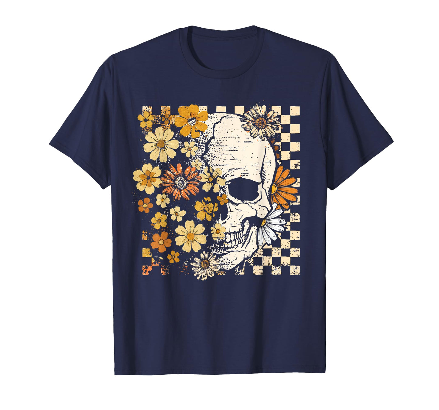 Retro Skull Skeleton Floral Fall Autumn Spooky Halloween T-Shirt