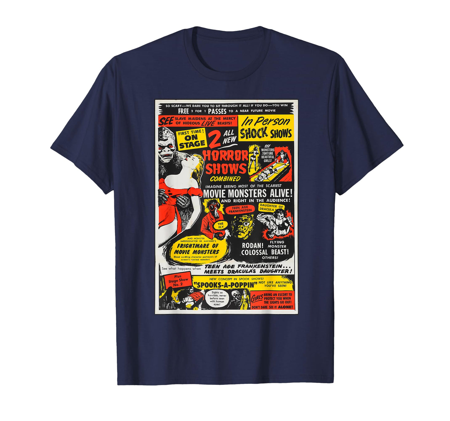 Vintage Horror Movie Poster Dracula Frankenstein Monster T-Shirt