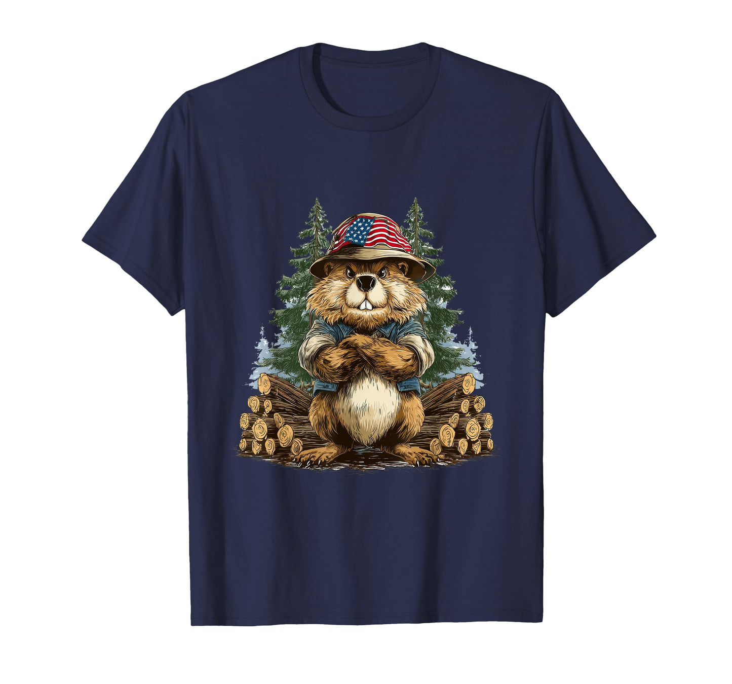 Amazing Beaver in Forest with USA Colors T-Shirt