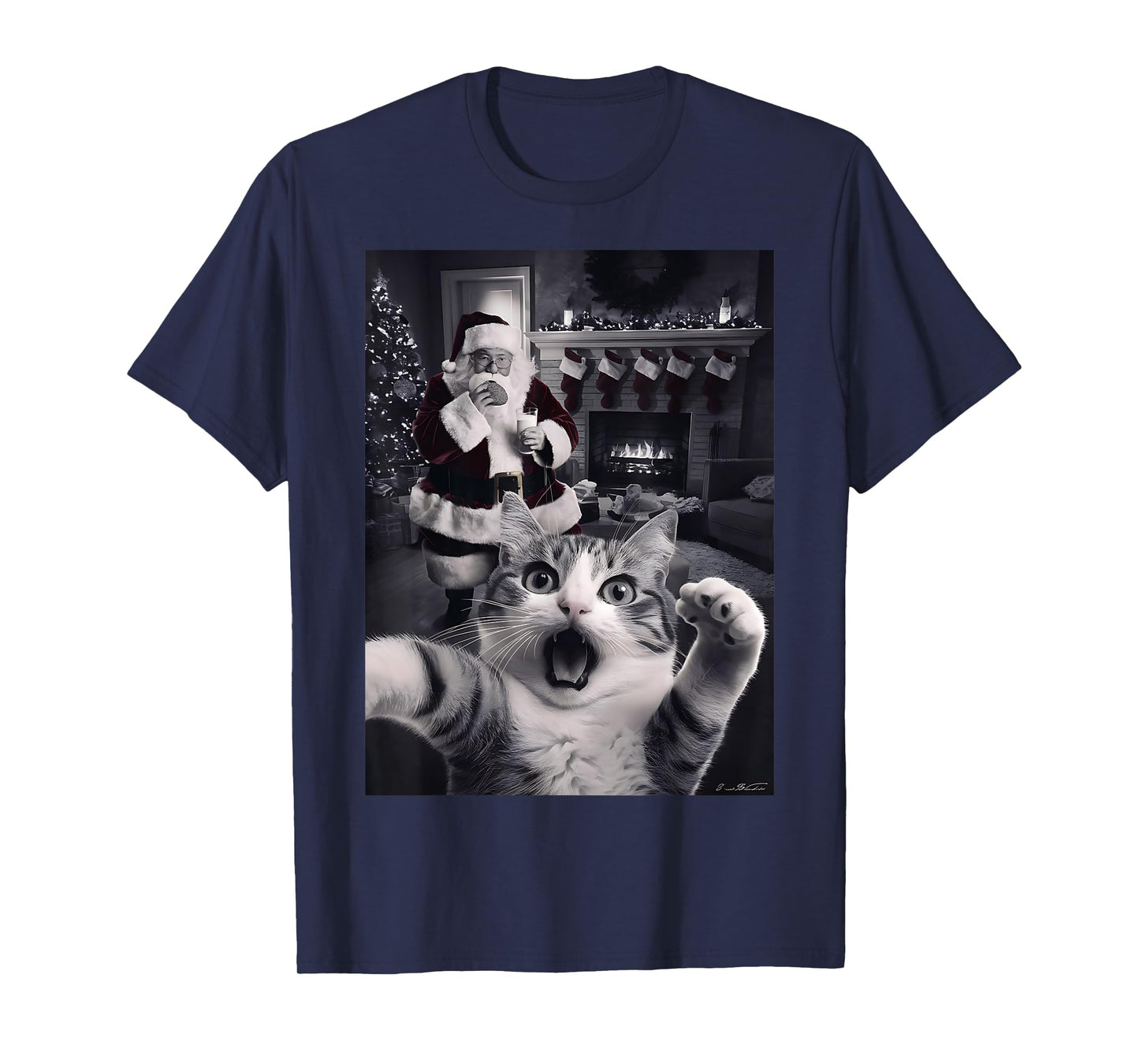 Funny Cat Selfie With Santa Christmas T-Shirt