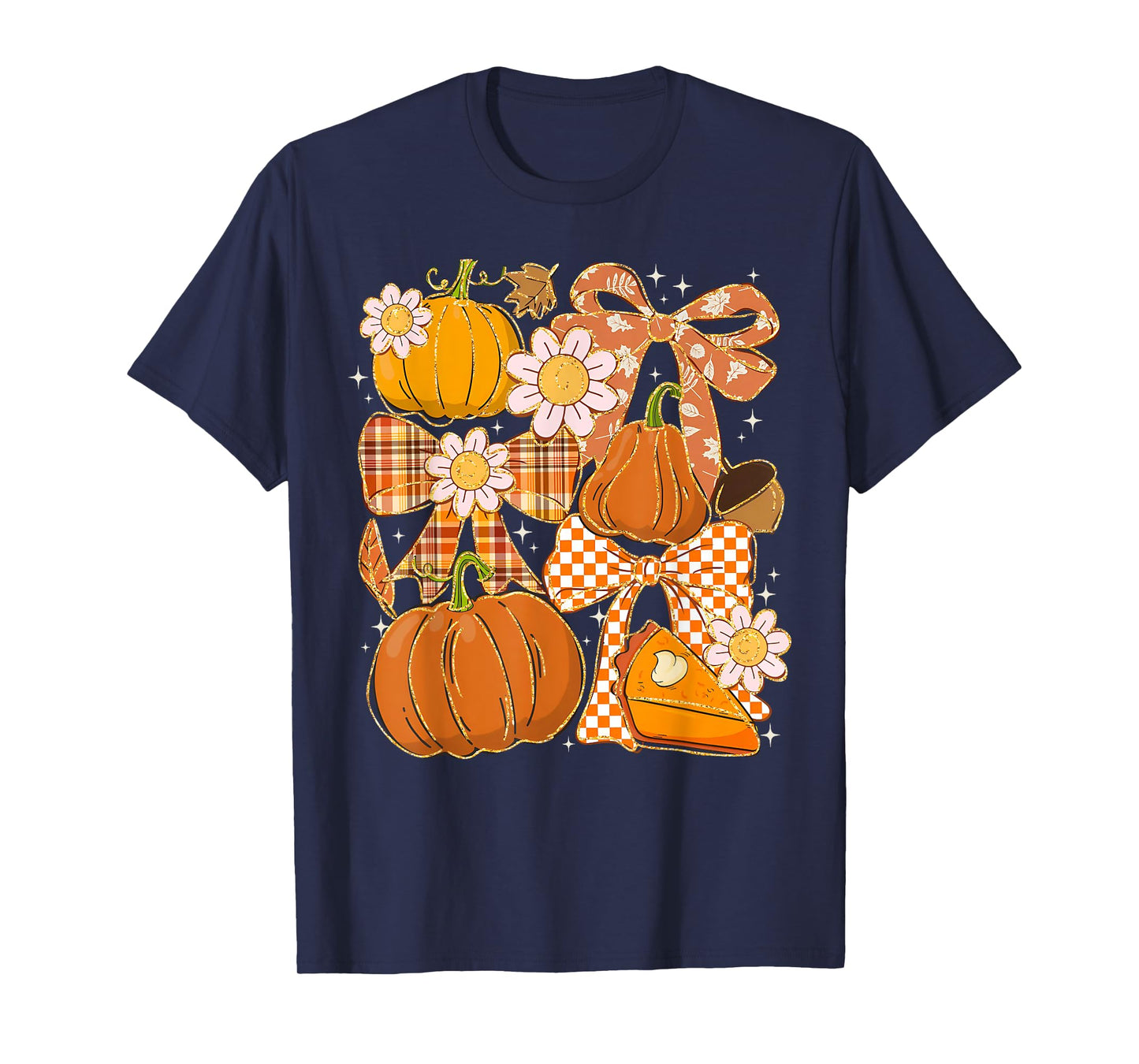 Coquette Bow Pumpkin Spice Thanksgiving Autumn Fall Leaves T-Shirt
