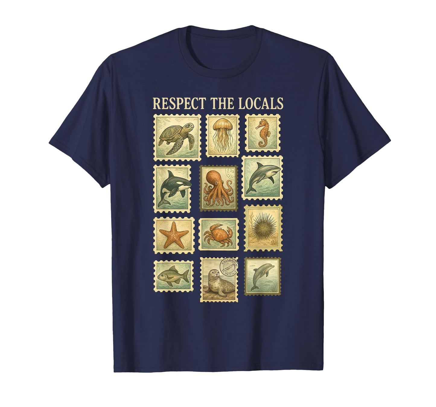 Vintage Respect The Local Stamp Ocean Animal Wildlife Nature T-Shirt