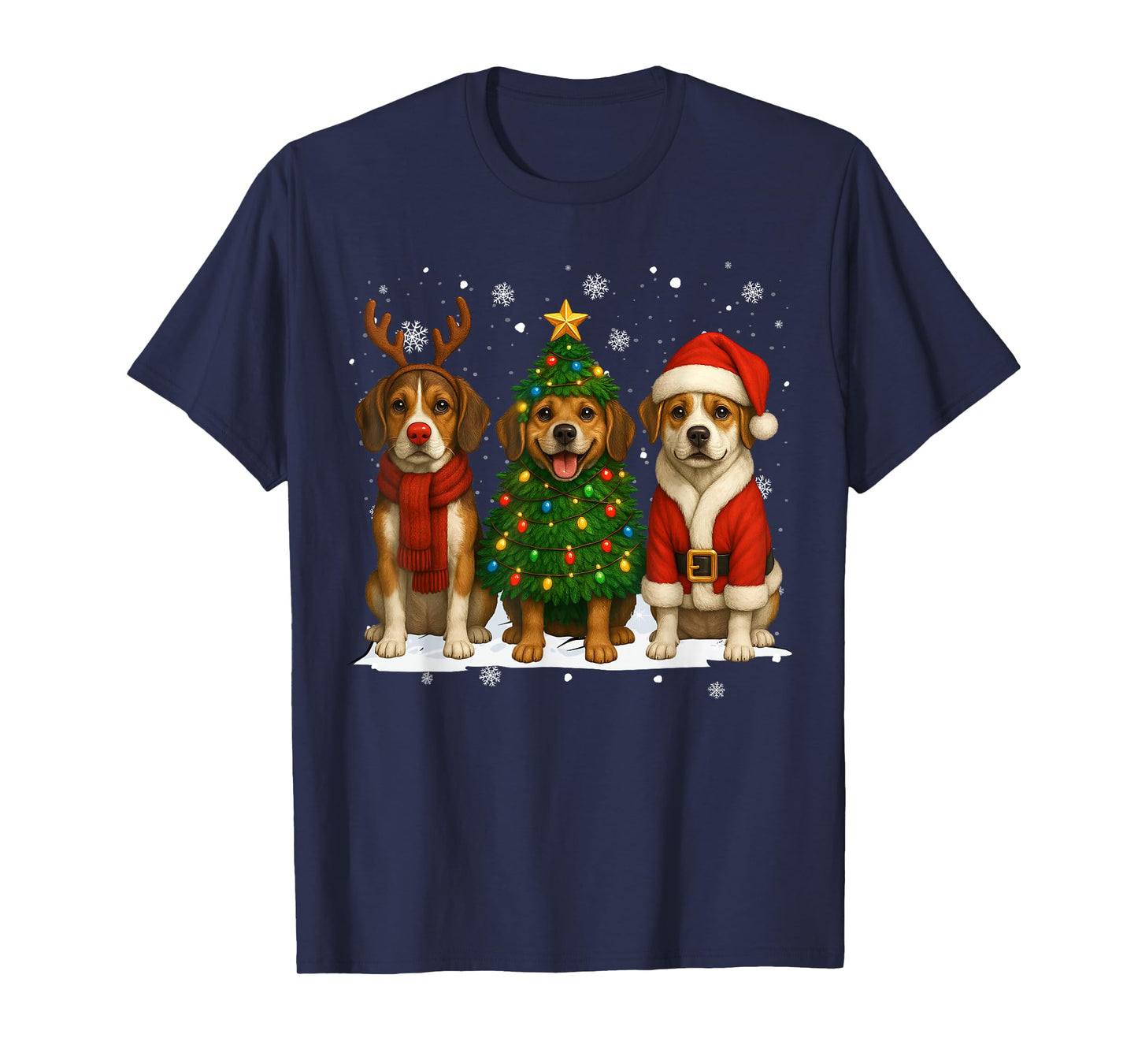Retro Christmas Beagle Santa Reindeer Dog Lover T-Shirt