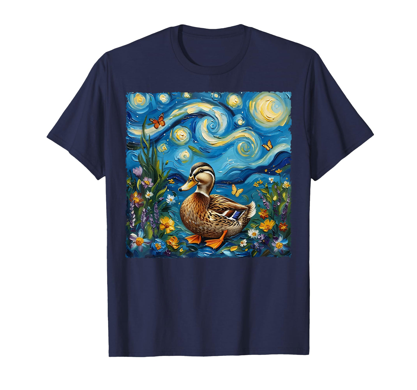 Van Gogh's Starry Night Style Earth Day Duck Wildlife Art T-Shirt