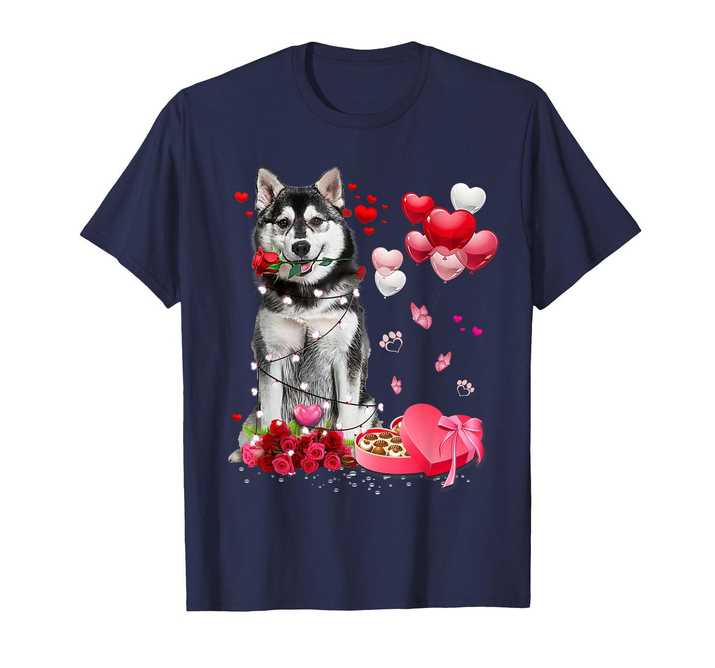 Funny Husky Rose Heart Happy Valentine Day Dog Mom T-Shirt