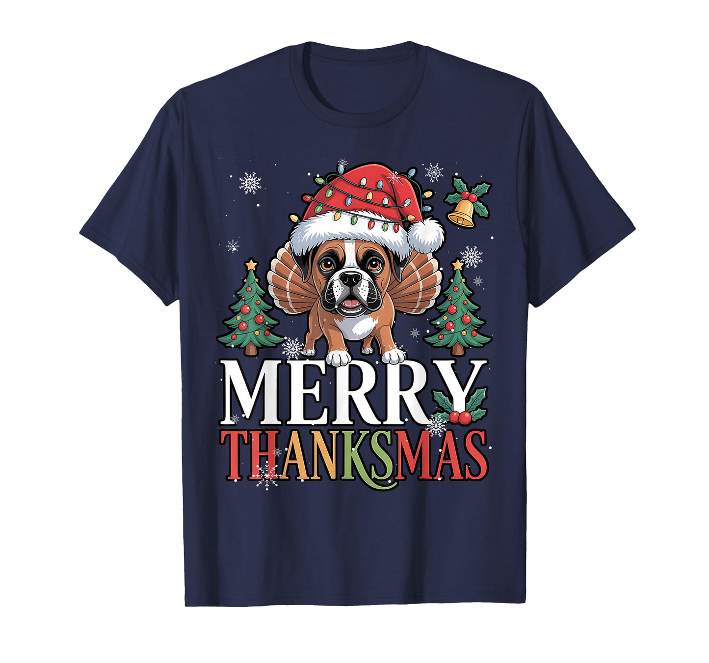 Merry Thanksmas Santa Boxer Dog Happy Thanksgiving Xmas T-Shirt