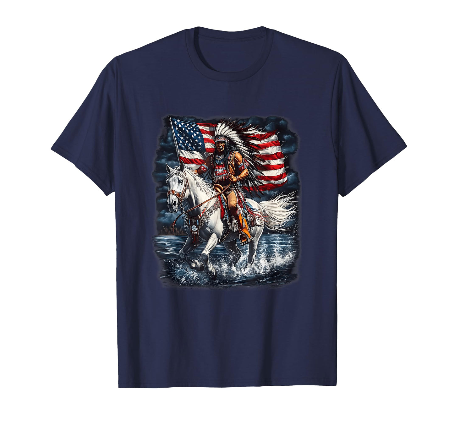 Native American Day Flag Indian Riding Horse 4Th of July T-Shirt