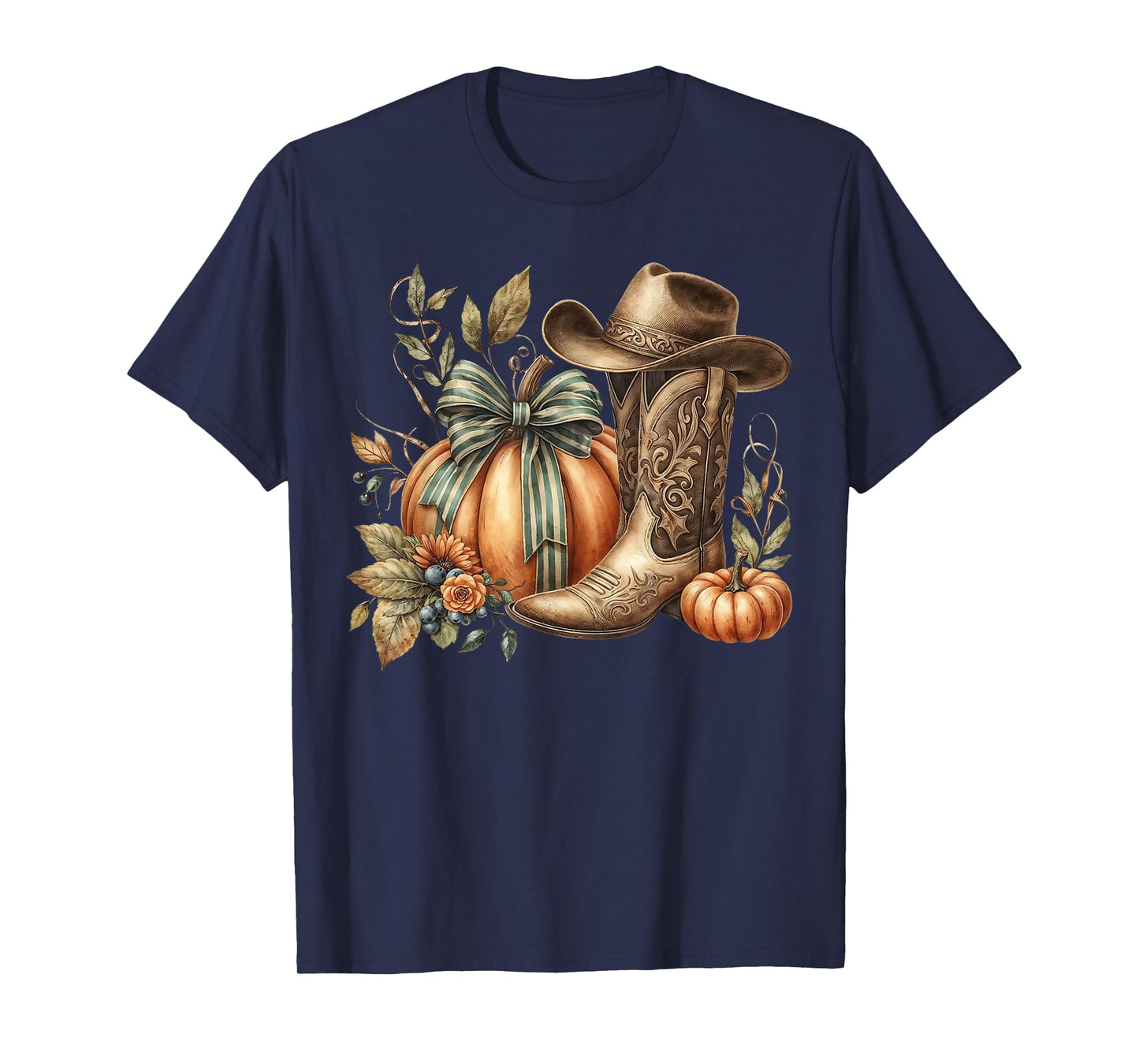 Howdy Pumpkin Fall Coquette Bow Western Boots T-Shirt