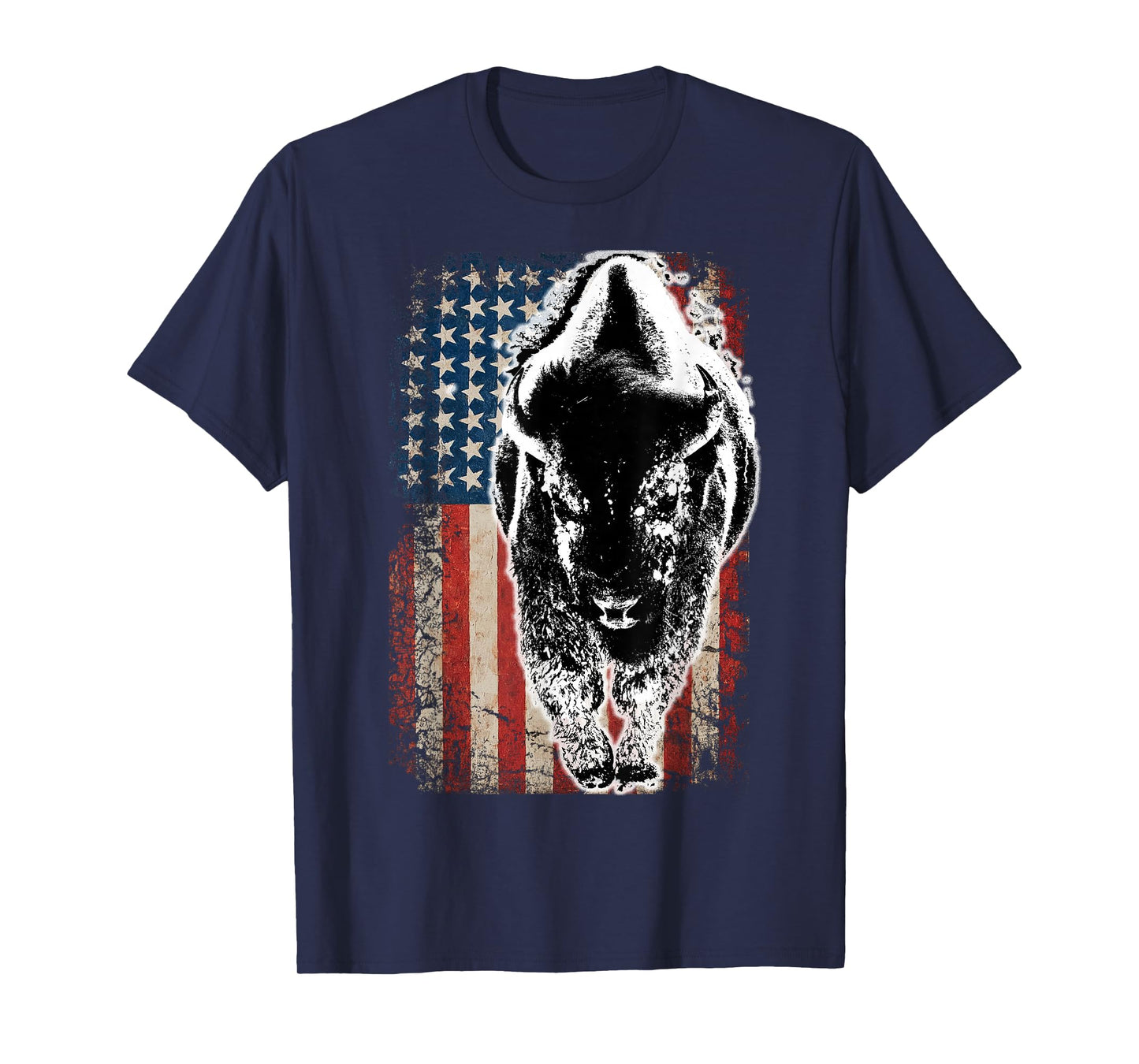 Vintage Buffalo American Flag Bison Patriotic Gift T-Shirt