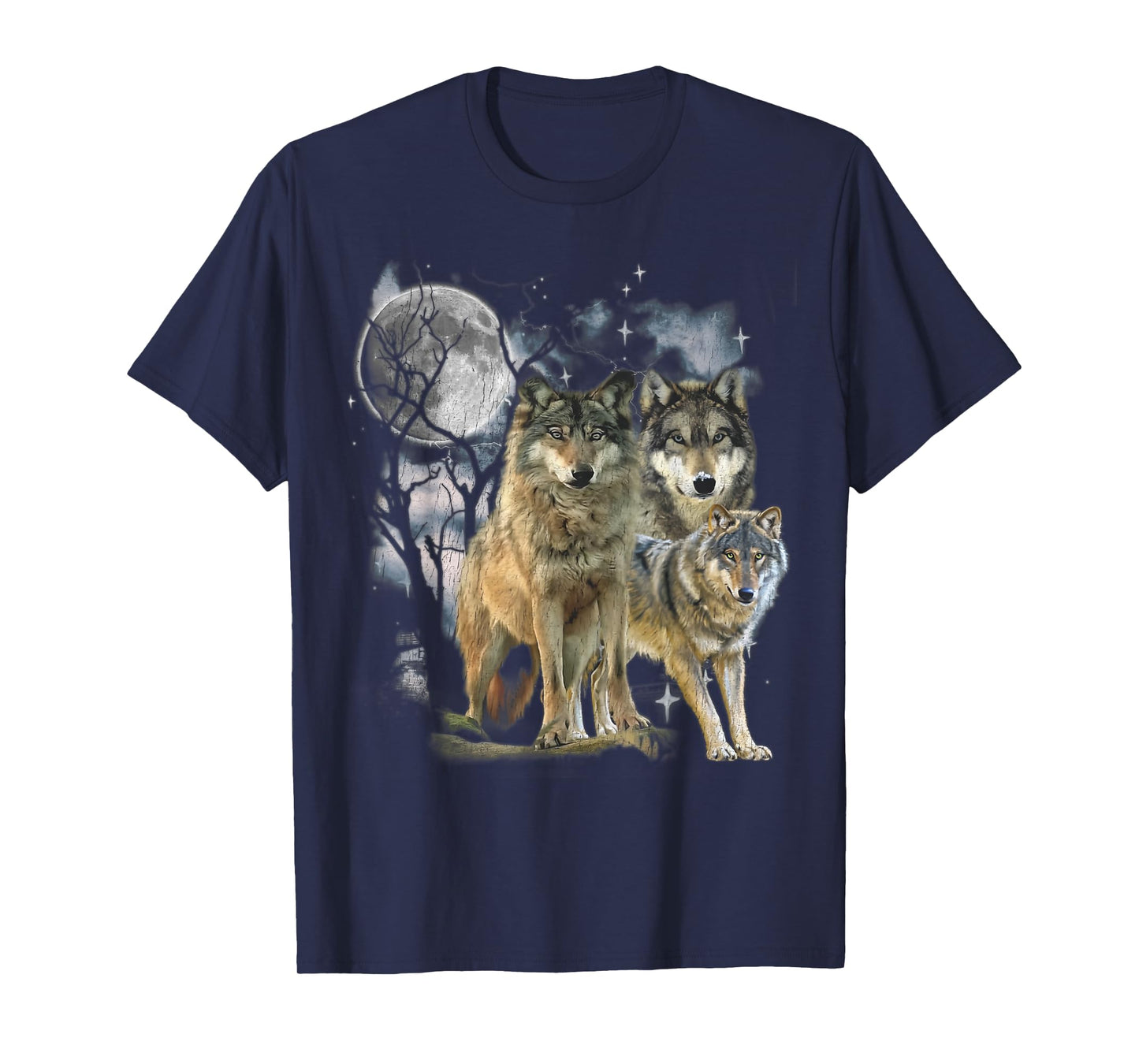 Three Wolf 90s Vintage Graphic Shirt Howling Wolf Faded T-Shirt