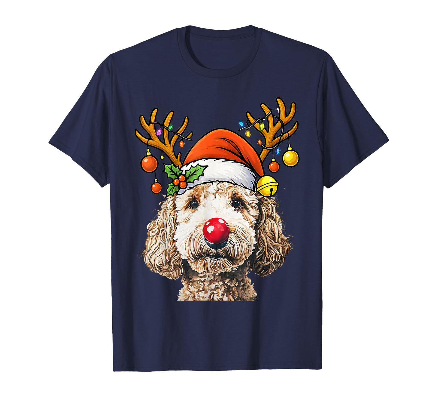 Christmas Goldendoodle Reindeer Christmas Lights Doodle Dog T-Shirt