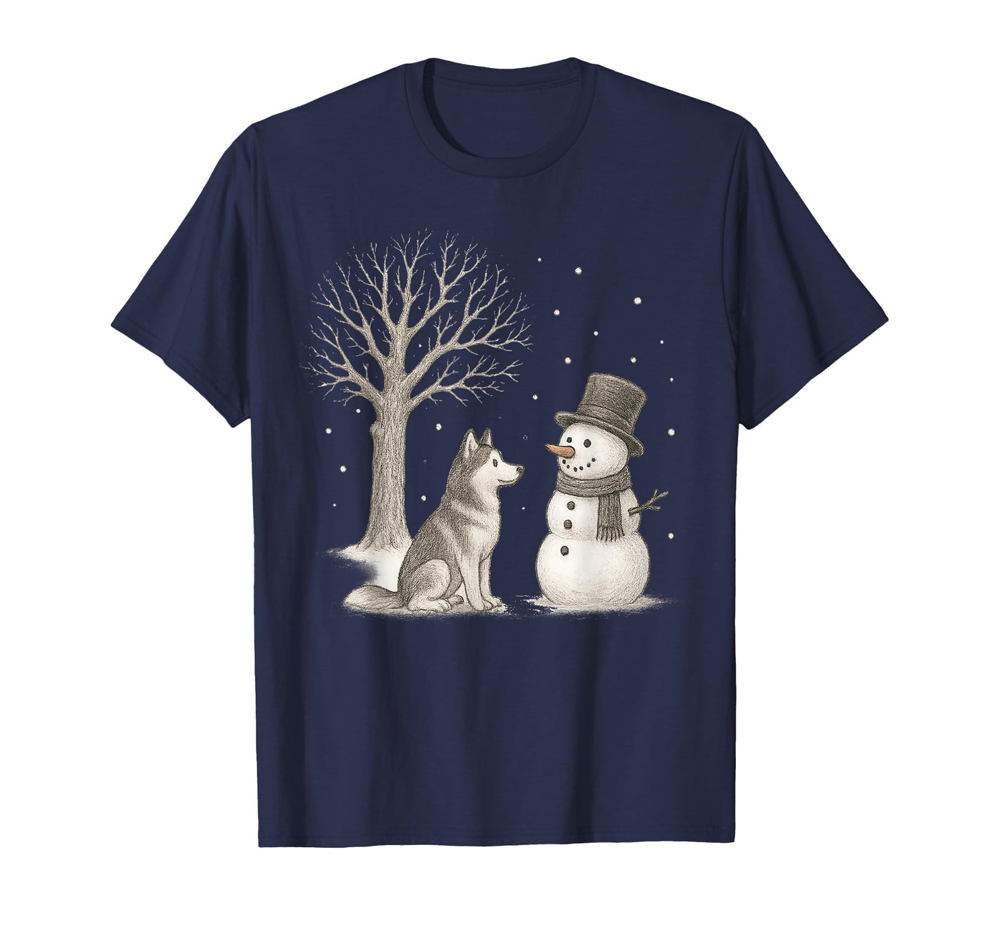 Husky Dog Snowman Winter Vintage Christmas Funny T-Shirt