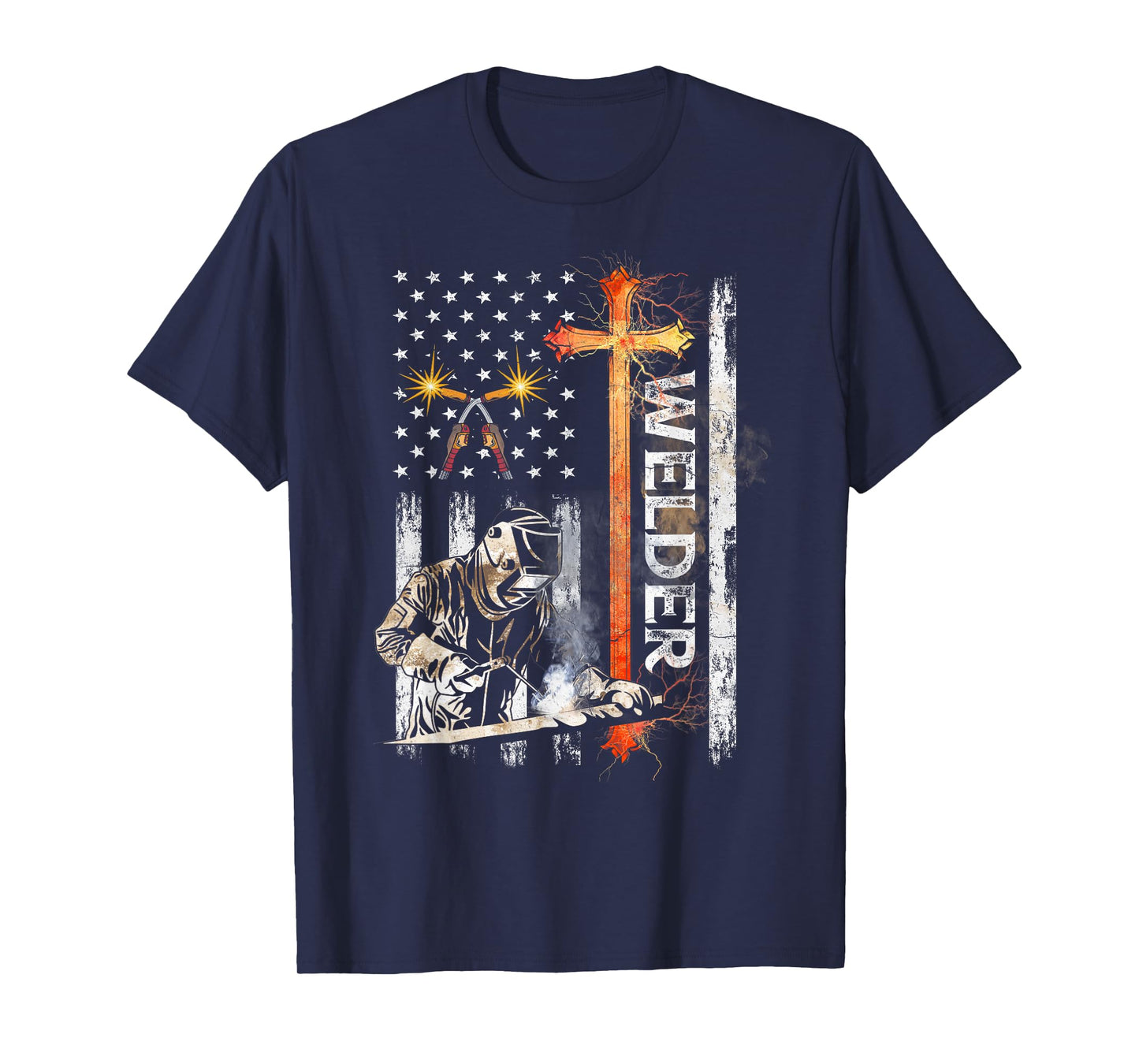 Welder American Flag Welding Faith Cross Christian T-Shirt