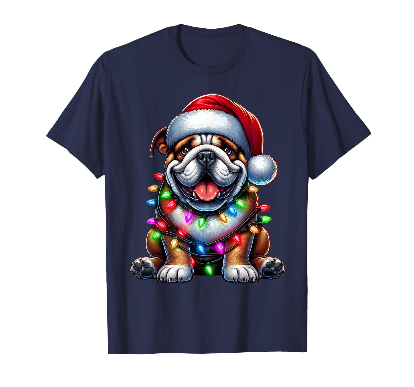 English Bulldog Christmas Tree Lights Xmas Pajama Dog Lover T-Shirt