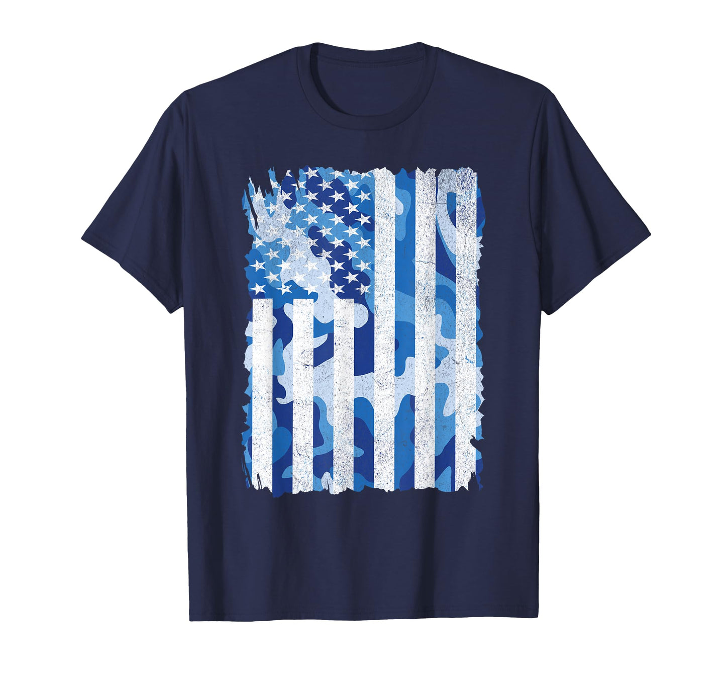 Blue Camo American Flag USA Camouflage Men Boys Youth Kids T-Shirt