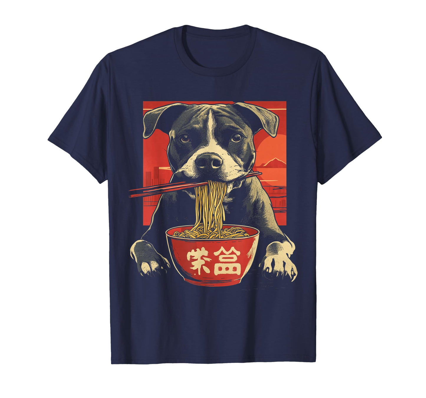 Pitbull Funny Dog Eating Ramen Noodles T-Shirt