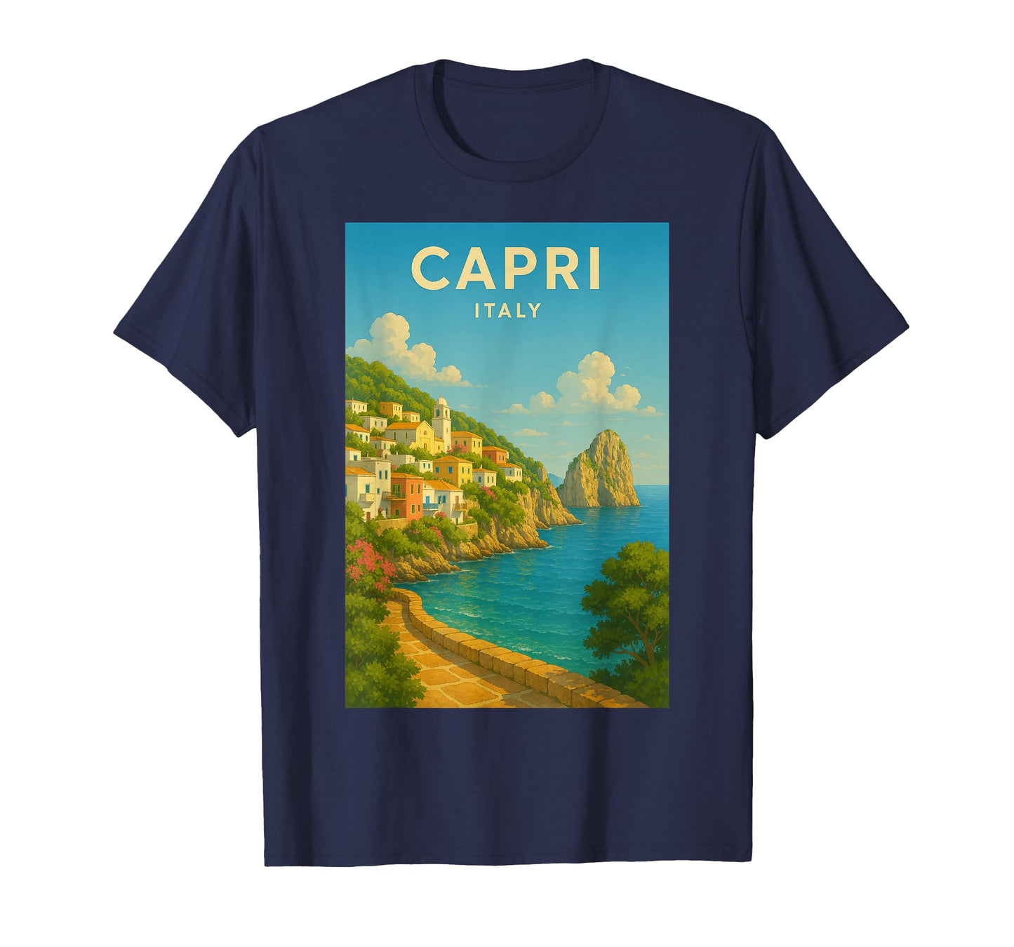 Capri Italy Vintage Travel Art Print Coastal Paradise Scene T-Shirt
