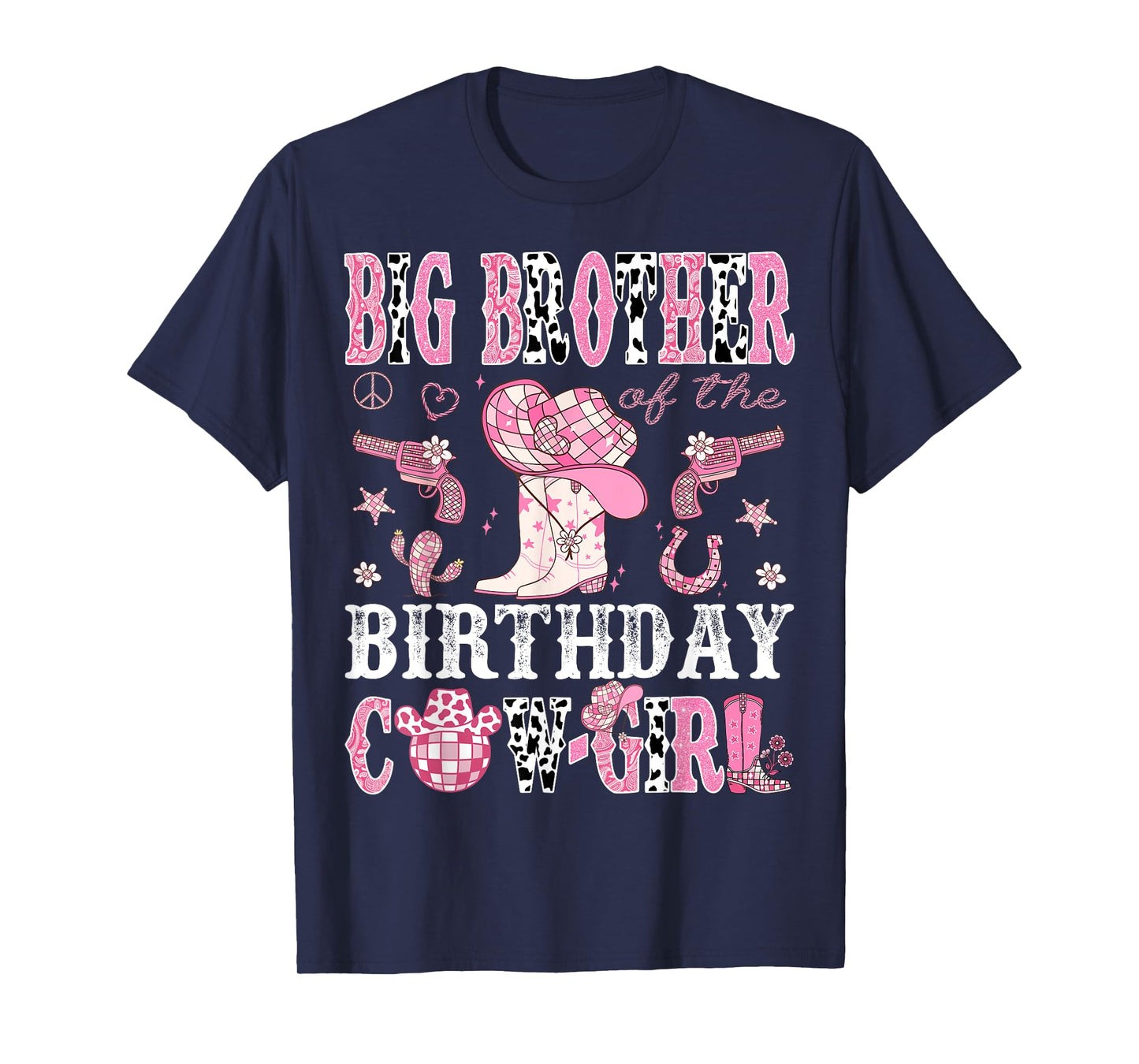 Big Brother Of The Birthday Cow-Girl Pink Disco Western T-Shirt