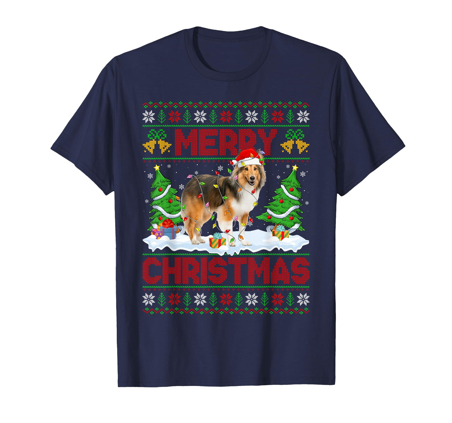 Sheltie Shetland Sheepdog Ugly Xmas Sweaters Dog Christmas T-Shirt