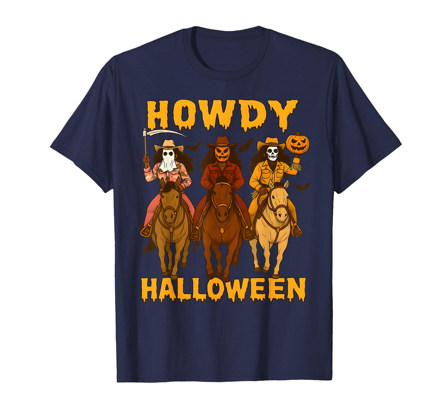 Howdy Halloween Spooky Western Cowboy Skeleton Riders Funny T-Shirt