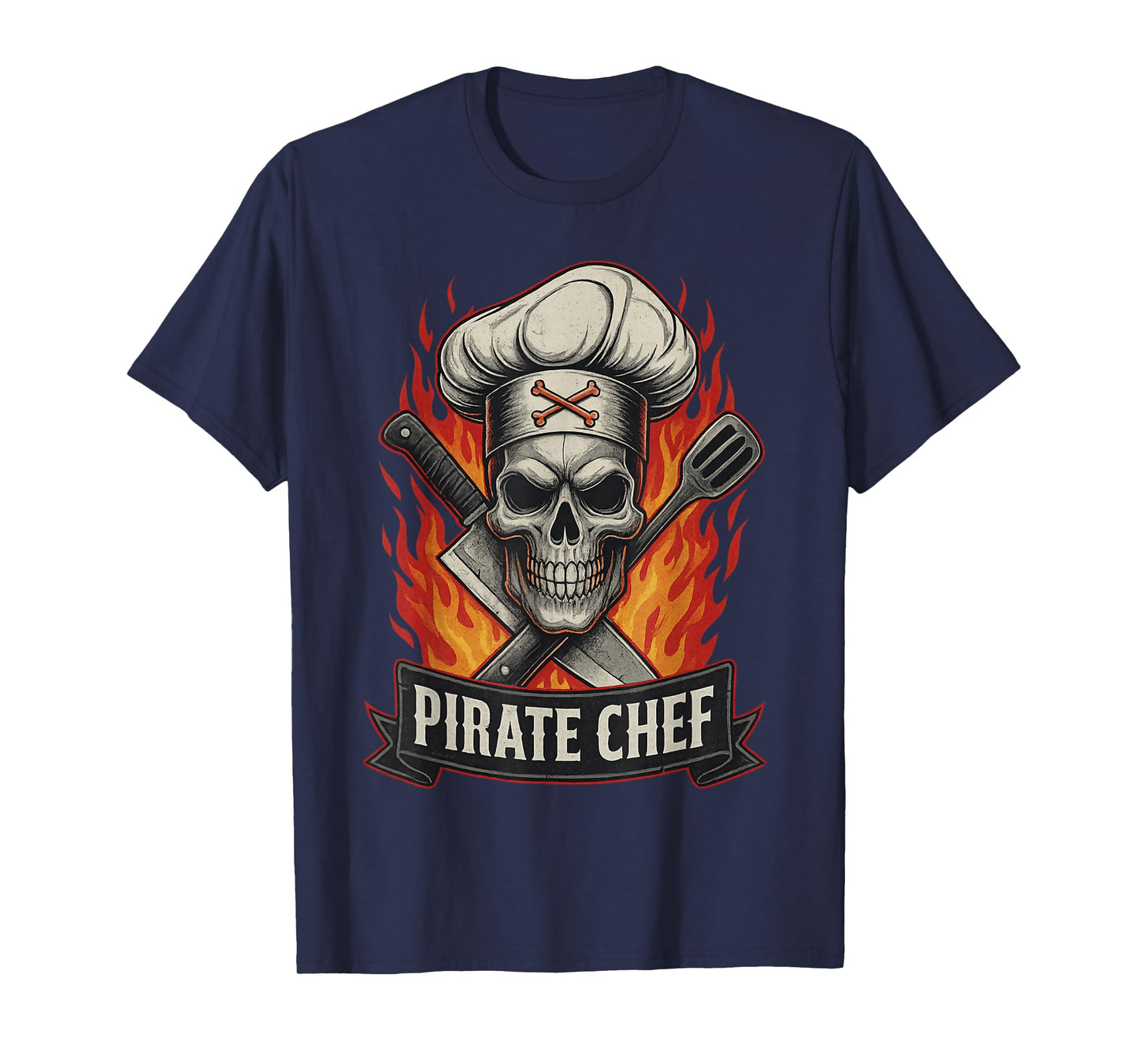 Pirate Chef Hat Knife Skull Funny Cook Restaurant Cooking T-Shirt