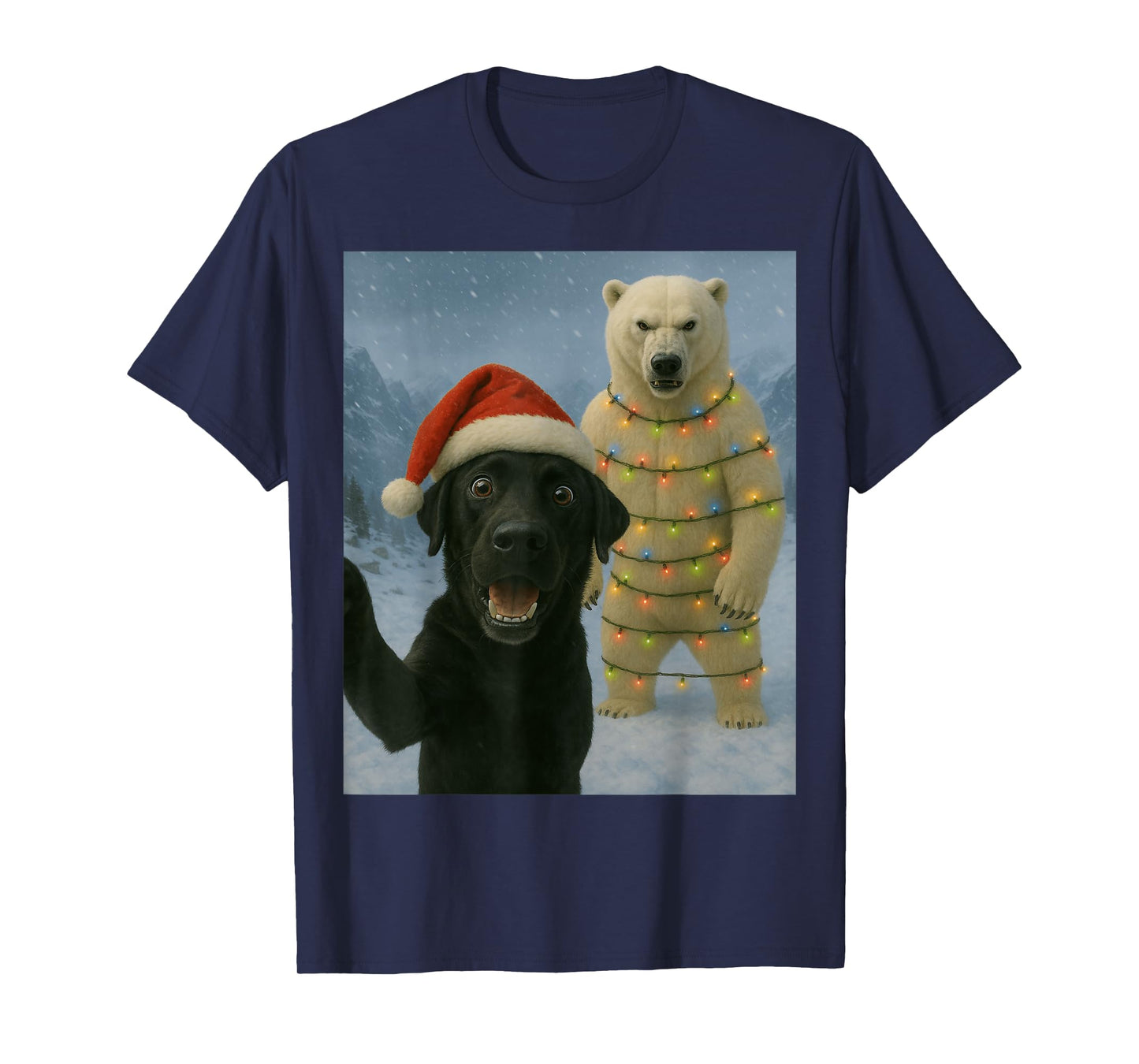 Funny Black Labrador Dog Selfie Polar Bear Christmas Humor T-Shirt