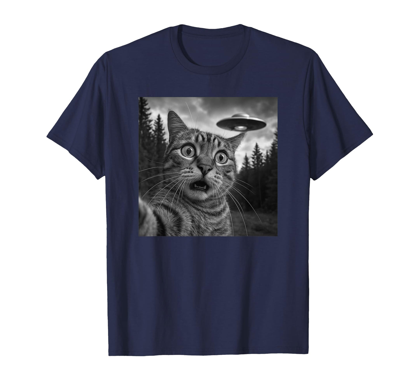 Funny Cat Selfie UFO Alien Spaceship Abduction Gift Men Women Kids T-Shirt
