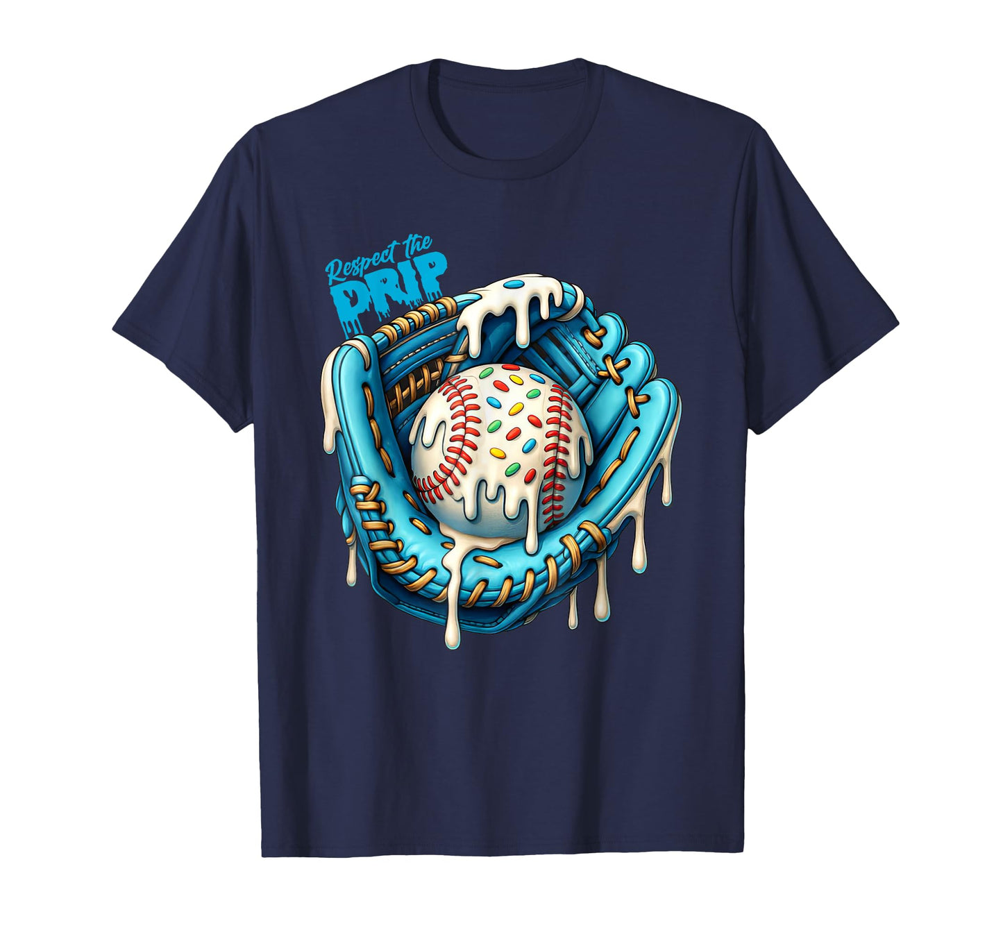 Baseball Ice Cream Drip Boys Home Plate Glove Respect Drip T-Shirt