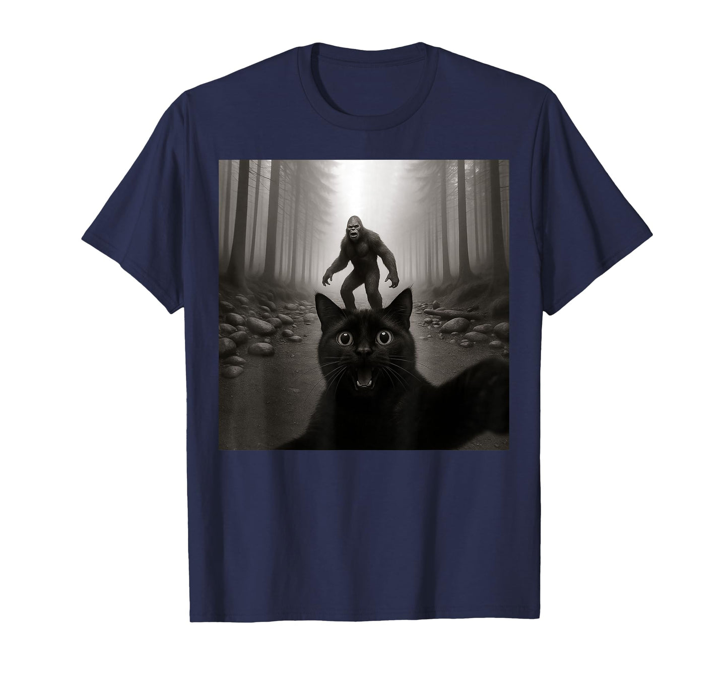 Cat Selfie With Sasquatsch Bigfoot Funny Gifts Men Women Kid T-Shirt
