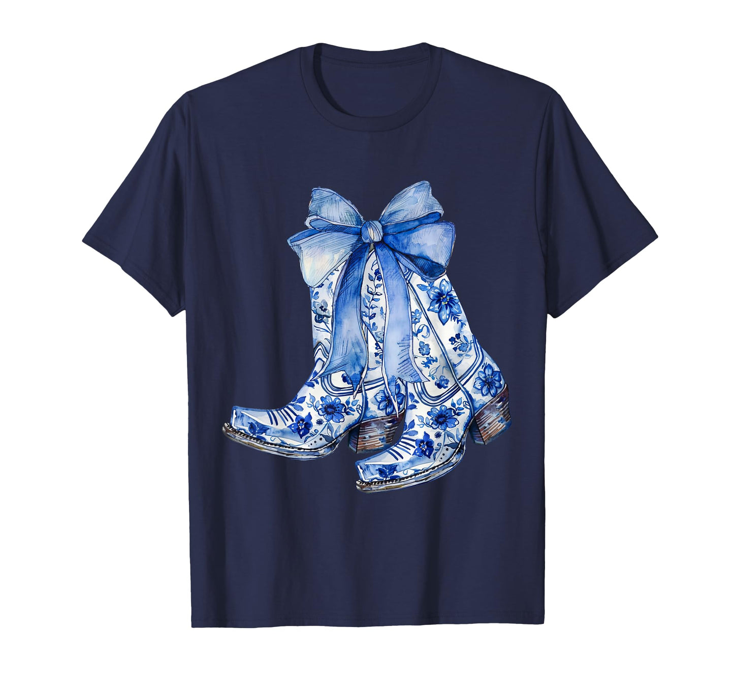 Coquette Blue Floral Boots Bow Cowboy Cowgirl T-Shirt