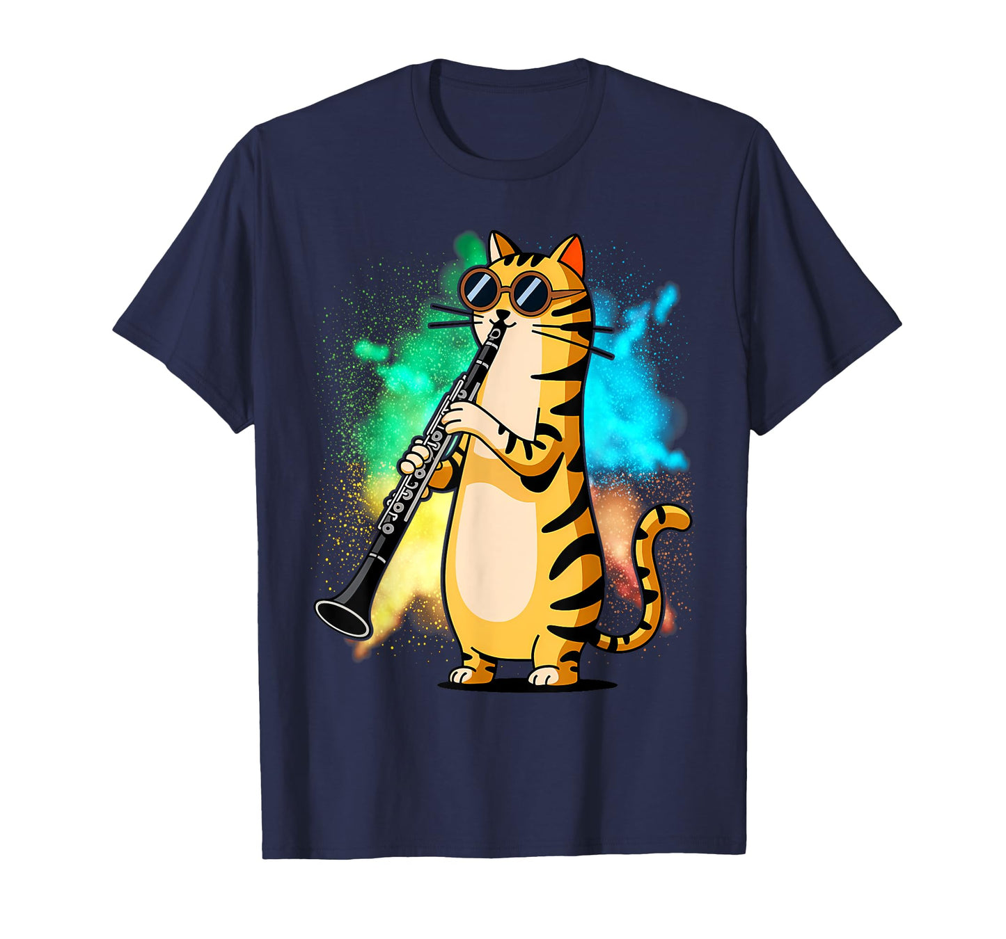 Cool Cat Playing The Clarinet Design Hippy Hipster Kitty T-Shirt