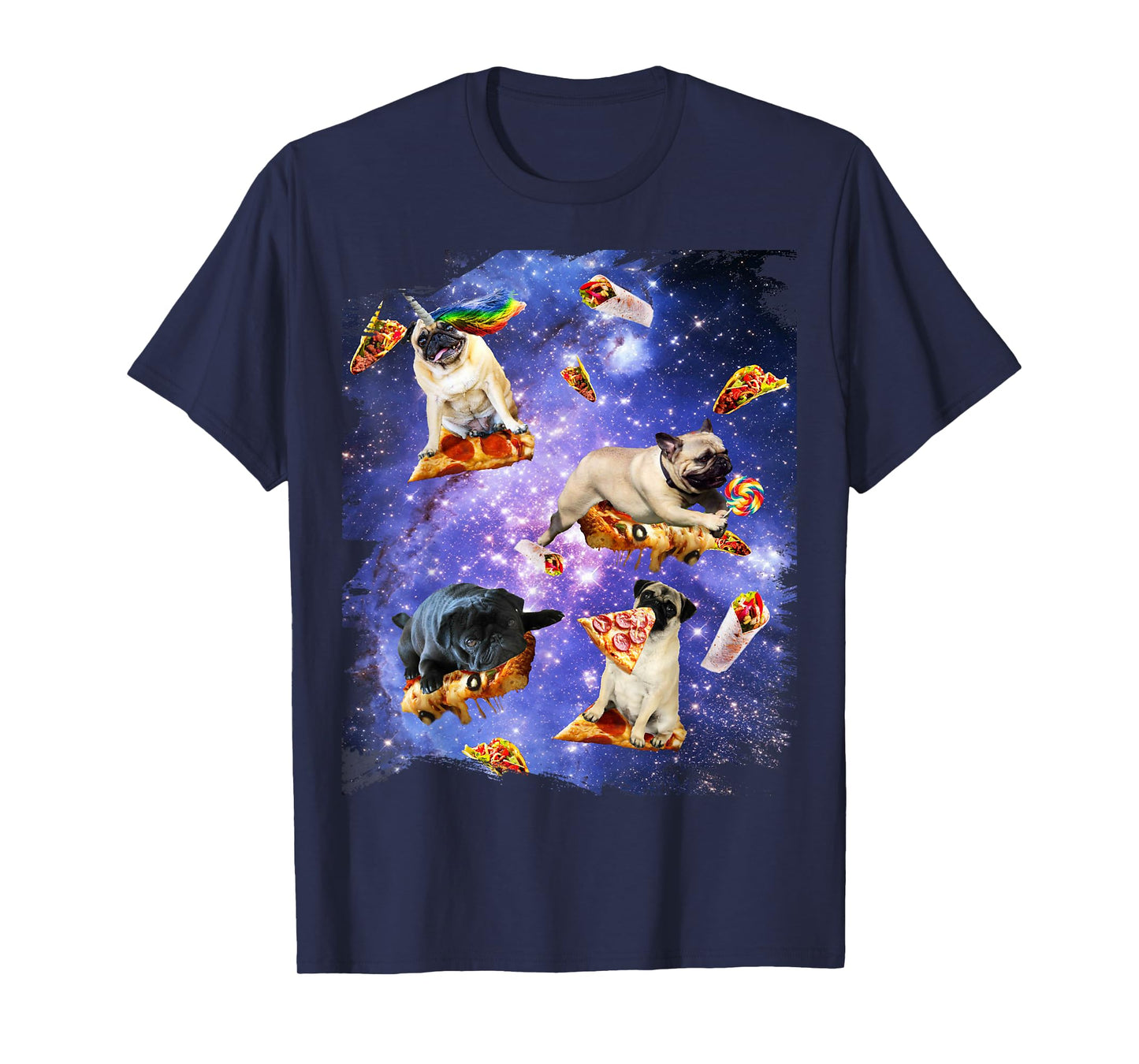 Space Dog Pug Eating Pizza, Galaxy Pugs T-Shirt