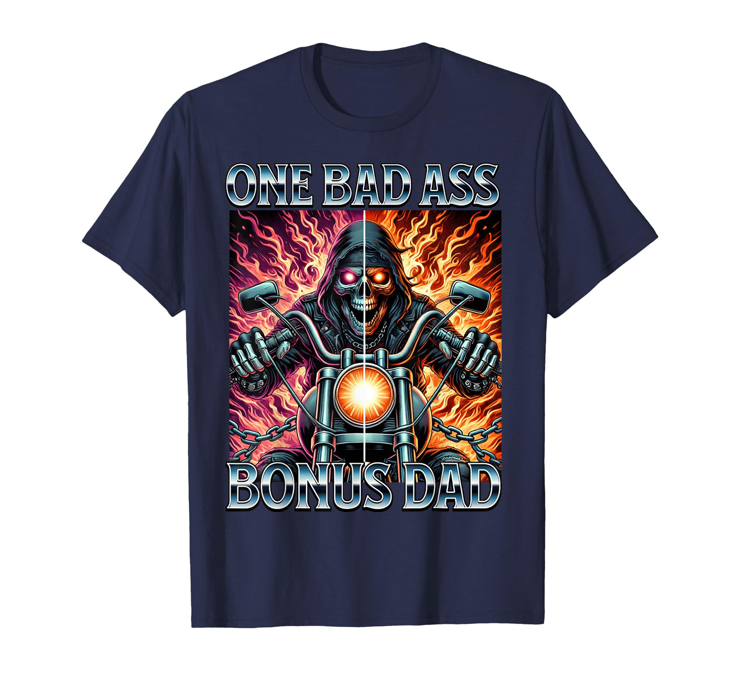 Bad Ass Bonus Dad Skeleton Step Dad Biker Stepdad Motorcycle T-Shirt