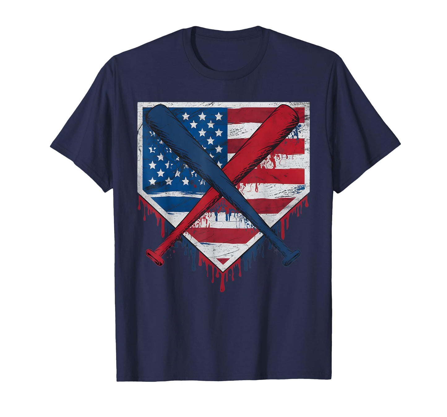 Baseball Home Plate Drip Baseball Ice Cream Flag US Matching T-Shirt