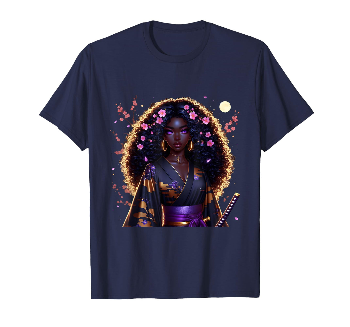 Japanese Anime Samurai Girl Black Cat Women Black Woman T-Shirt