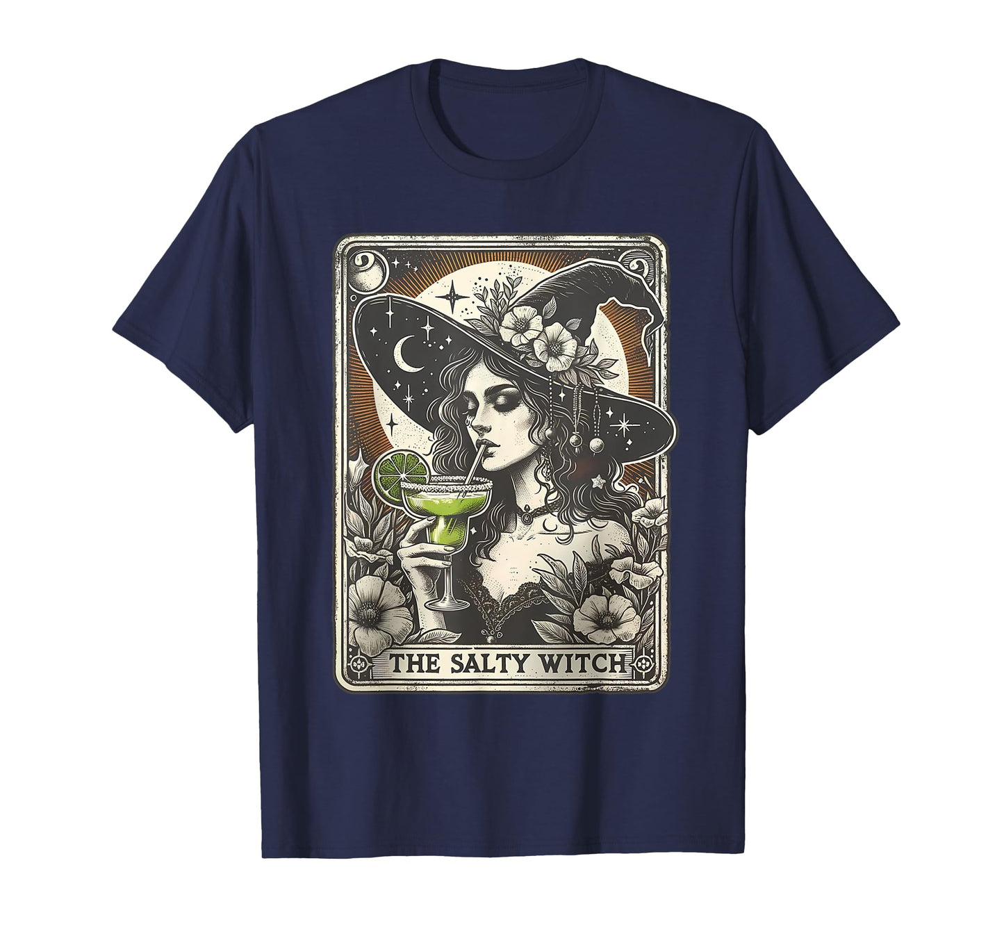 Vintage Funny The Salty Witch Tarot Card Cocktail Halloween T-Shirt
