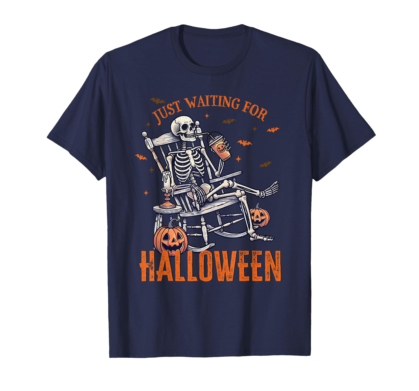 Funny Just Waiting For Halloween Skeleton Spooky Vibe Summer Men Women T-Shirt