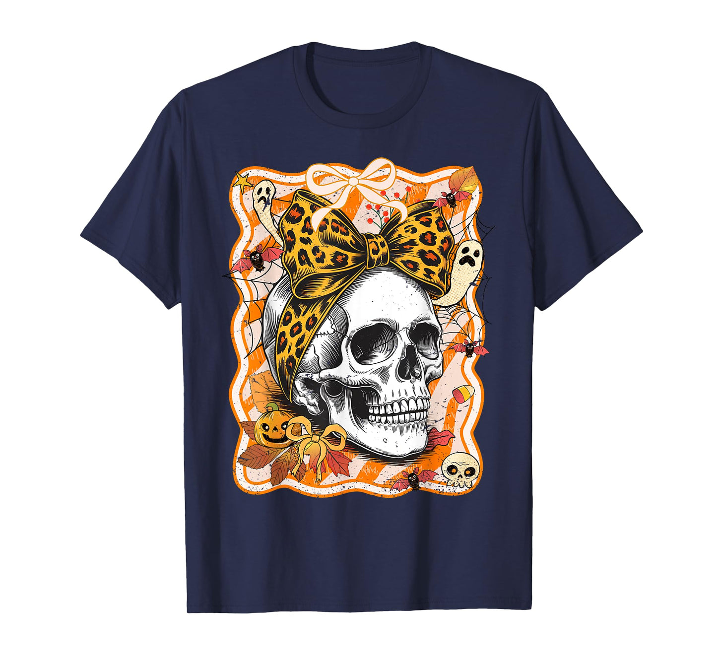 Preppy Bow Skull Halloween Spooky Season Womens Girls Kids T-Shirt