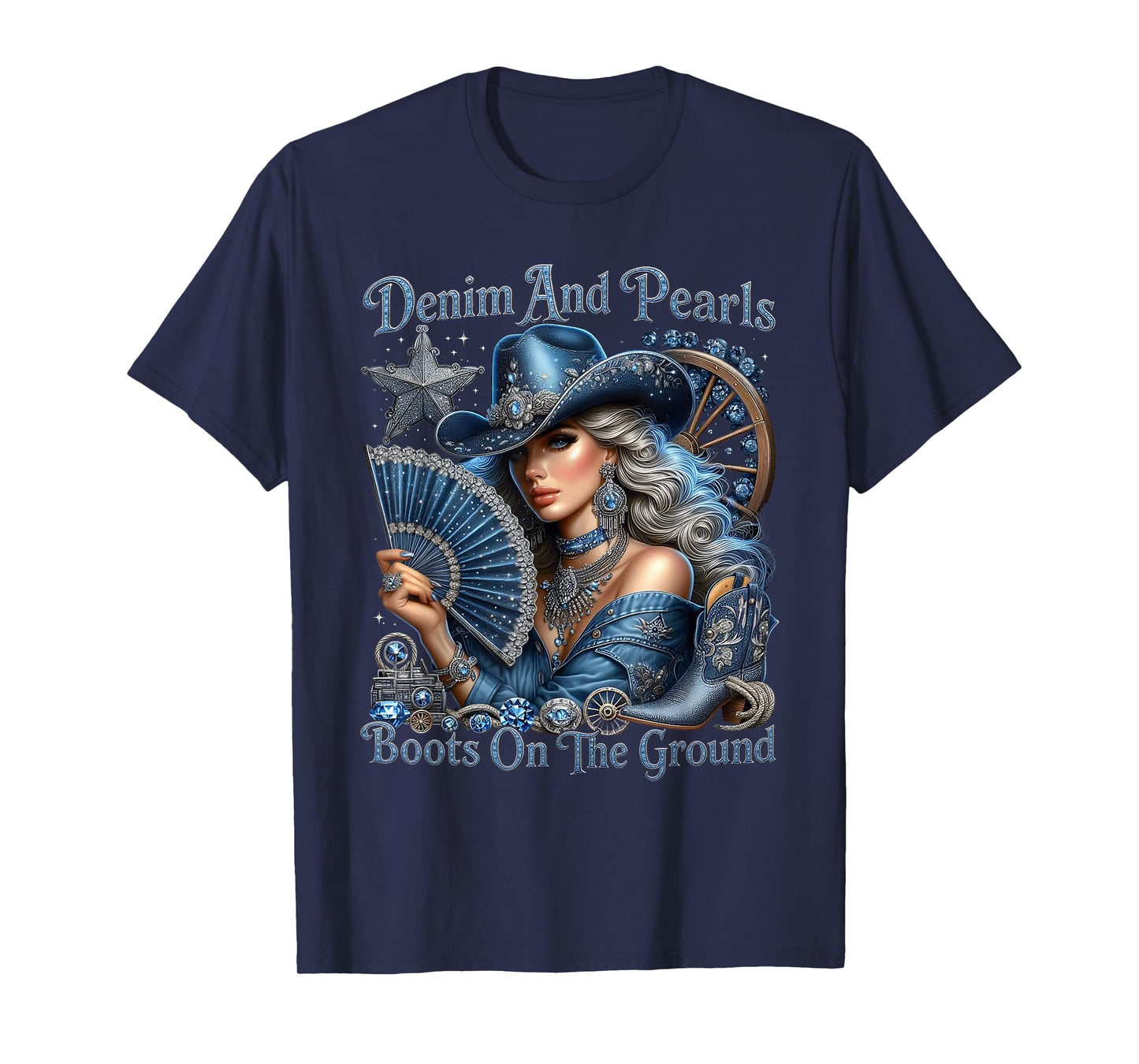 Denim and Pearl Cowgirls Western Boots On The Ground T-Shirt