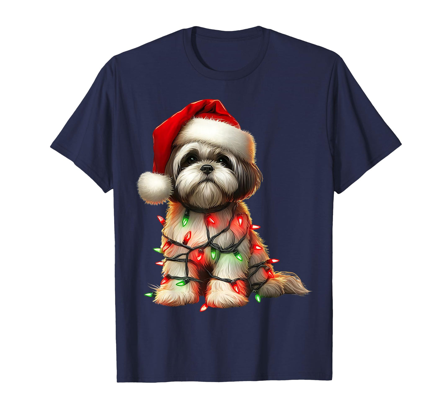 Shih Tzu Dog Christmas Lights Santa Hat Dog Lover T-Shirt