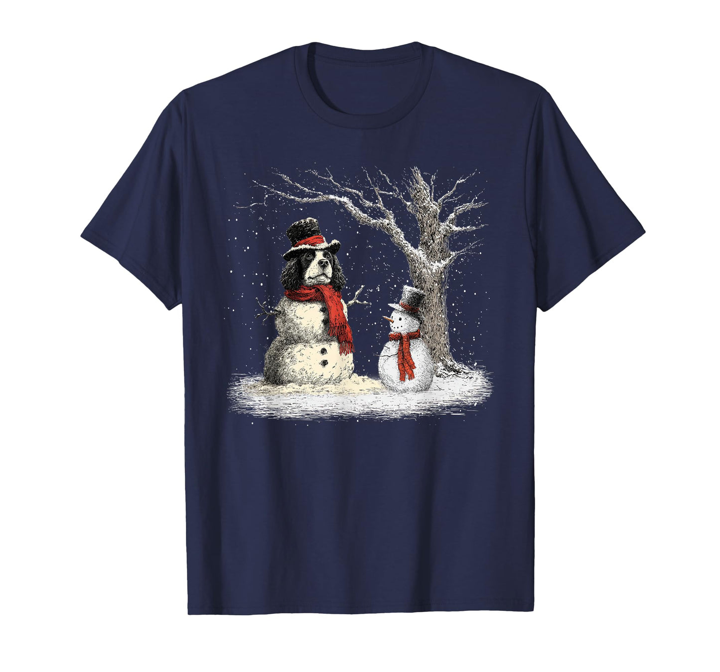Funny Cocker Spaniel Dog in The Snow Tree Christmas Winter T-Shirt