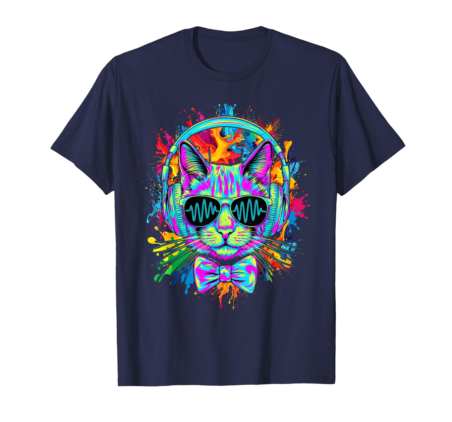 Funny Kitten Colourful Rainbow Rave Music DJ Cat T-Shirt