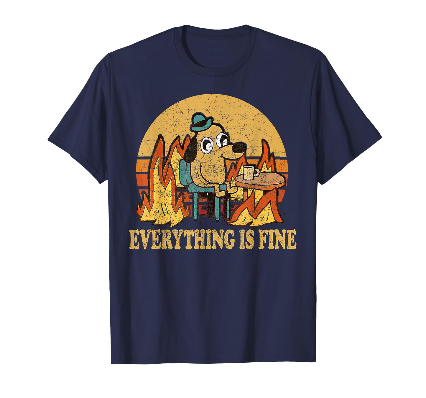 Everything is Fine Dog Drinking Coffee Burning Meme T-Shirt Small
