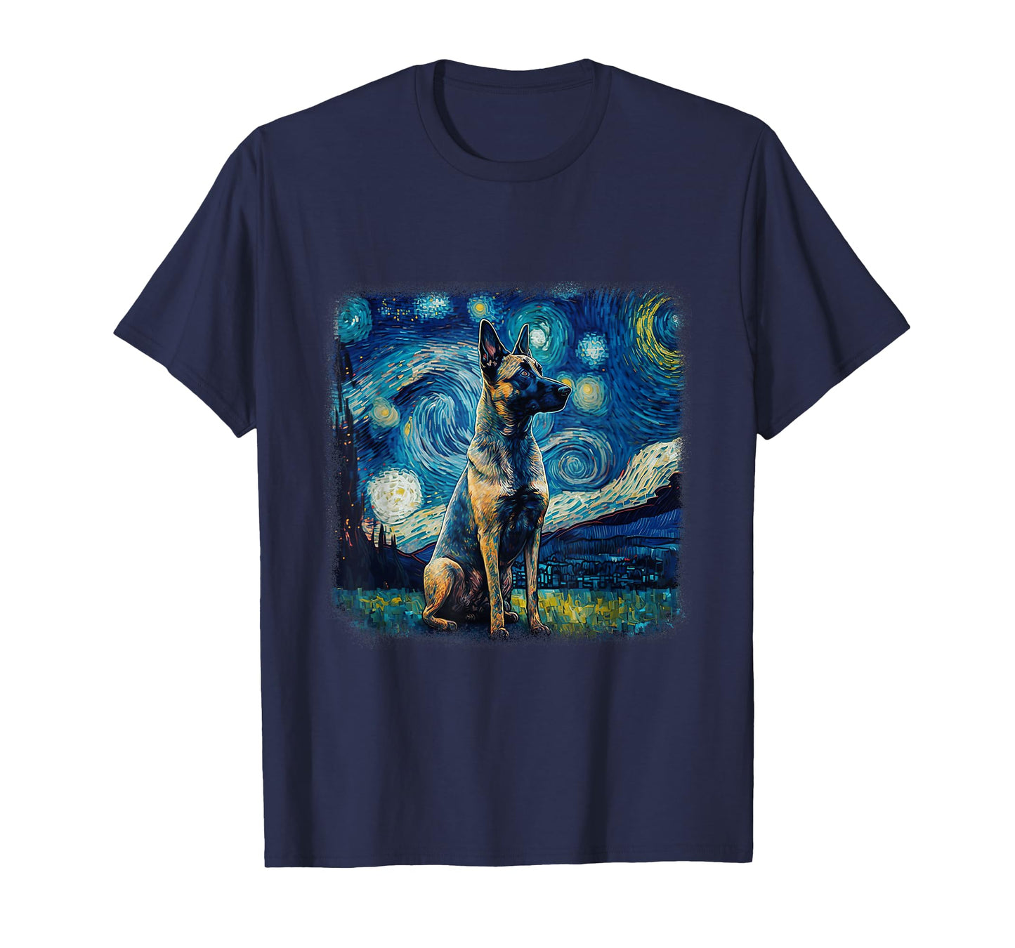 Dog in Starry Night Van Gogh Belgian Malinois T-Shirt