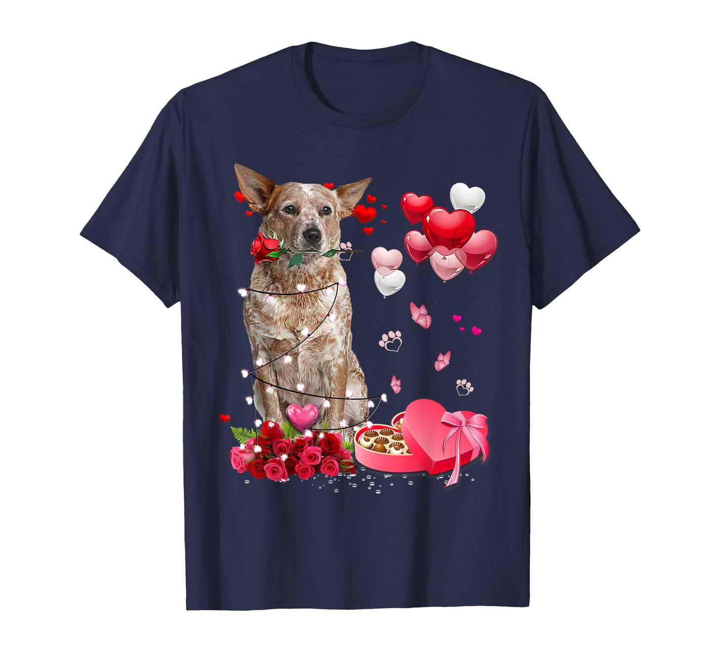 Funny Red Heeler Rose Heart Happy Valentine Day Dog Mom T-Shirt